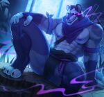 2026 4_fingers 4_toes abs absurd_res andromorph_(lore) anthro armband biceps big_chest big_muscles biped black_body black_fur blurred_background bone bone_mask bottomwear breechcloth broad_shoulders claws clothing crossbow deeeems detailed_background digital_drawing_(artwork) digital_media_(artwork) feet fingers fur grey_body grey_fur hand_on_knee hand_on_leg hi_res kerchief loincloth looking_at_viewer male mammal mask multicolored_body multicolored_fur muscular muscular_male nature nature_background neck_tuft neckerchief neckwear nipples noel_(raccsdatfapps) outside paws pecs plant portrait pose procyonid purple_body purple_fur purple_kerchief purple_neckerchief raccoon ranged_weapon reclining rock skull skull_mask solo three-quarter_portrait toes tuft waterfall weapon white_body white_fur