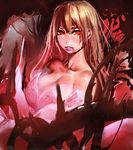  bare_shoulders blood bow_(bhp) breasts brown_hair cleavage dress large_breasts long_hair original red_eyes solo thorns 