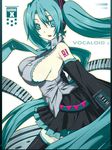 aqua_hair breasts detached_sleeves fujii_toshiaki hatsune_miku large_breasts long_hair necktie sideboob skirt solo thighhighs twintails very_long_hair vocaloid 