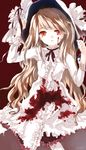  bad_id bad_pixiv_id blood brown_hair copyright_request face gothic_lolita hat lolita_fashion long_hair red_eyes shunsei_(muratou) solo 