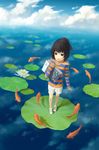  bad_id bad_pixiv_id black_hair book cloud copyright_request day fish flock flying_fish g_tong goldfish lily_pad midair shirt sky solo striped striped_shirt 