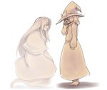  bad_id bad_pixiv_id capelet crying dress fading ghost_tail hair_over_eyes hat hidden_eyes kirisame_marisa kirisame_marisa_(pc-98) long_hair mima monochrome multiple_girls no_hat no_headwear orange_(color) reon_(saikyou) short_hair smile tears touhou touhou_(pc-98) witch_hat younger 