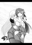  breast_grab breasts fate_testarossa ginga_nakajima grabbing greyscale hug large_breasts licking long_hair low-tied_long_hair lyrical_nanoha mahou_shoujo_lyrical_nanoha_strikers military military_uniform monochrome multiple_girls pantyhose thighband_pantyhose tsab_ground_military_uniform undressing uniform yuri 