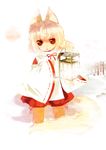  animal_ears blonde_hair chaba_(hortensia) copyright_request red_eyes snow solo 