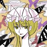  bad_id bad_pixiv_id blonde_hair face hat kurume_shou lips long_neck lowres parody ribbon short_hair solo style_parody touhou xxxholic yakumo_yukari yellow_eyes 