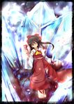  black_hair blood detached_sleeves hakurei_reimu ice injury ofuda solo touhou 