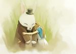  alice_(wonderland) alice_in_wonderland bad_id bad_pixiv_id bunny g_tong highres hug long_hair solo_focus white_rabbit 