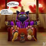 1:1 4_fingers 4_toes anthro blush bodily_fluids bottle brush claws clothing container crying_laughing dialogue english_text feet finger_claws fingers foot_fetish hi_res kennen_(lol) laugh league_of_legends male mask misterfuchs ninja pawpads paws purple_clothing restrained_arms restraints riot_games solo speech_bubble stocks tears tencent text tickle_fetish tickle_torture tickling tickling_feet toe_claws toes warrior wearing_mask yordle