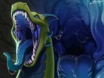 anthro blue_body blue_eyes blue_tongue bodily_fluids canid canine canis domestic_dog dragon drooling european_mythology face_tentacles fangs feral green_body hi_res hoffersanchez horn hunting_dog male mammal mouth_shot mythological_creature mythological_scalie mythology open_mouth predator/prey saliva scales scalie sighthound snout solo spikes teeth tentacles tongue tongue_out vore western_dragon wyvern