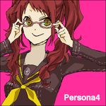  adjusting_eyewear buzz glasses kujikawa_rise lowres persona persona_4 pink-framed_eyewear school_uniform solo yasogami_school_uniform 