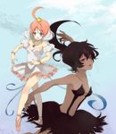  ahiru ahoge bad_id bad_pixiv_id ballerina ballet ballet_slippers bare_legs bare_shoulders black_hair blue_eyes jewelry legs lowe_(slow) multiple_girls no_legwear orange_hair pendant princess_kraehe princess_tutu princess_tutu_(character) red_eyes rue_(princess_tutu) shoe_ribbon tutu 