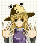  bad_id bad_pixiv_id blonde_hair foreshortening hands hat moriya_suwako pixels smile solo tokoroten_(hmmuk) touhou yellow_eyes 