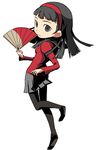  amagi_yukiko c_(neta) chibi fan folding_fan pantyhose parody persona persona_4 school_uniform sekaiju_no_meikyuu solo yasogami_school_uniform 