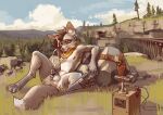  absurd_res anthro belt bodily_fluids canid canine cum cum_in_hair cumshot detonator ejaculation elie-s_den elie_fox fox genital_fluids gun hair handgun hi_res holstered_gun holstered_revolver kerchief male mammal outside paws ranged_weapon revolver solo train trestle_bridge vehicle visible_anus weapon 