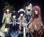  4girls bad_id bad_pixiv_id blue_eyes blue_hair brother_and_sister brown_hair cross crown dhiea dhiea_seville eyepatch fantasy green_eyes hat mo_seville multiple_girls pause red_hair siblings silver_hair staff thighhighs witch_hat yellow_eyes 