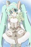  aqua_eyes aqua_hair bad_id bad_pixiv_id baozi coat eating food hatsune_miku head_tilt long_hair manabu solo thighhighs twintails very_long_hair vocaloid 