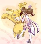  anise_tatlin artist_request brown_eyes brown_hair gloves lowres ribbon smile solo stuffed_toy tales_of_(series) tales_of_the_abyss thighhighs tokunaga twintails 