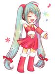  aqua_hair bad_id bad_pixiv_id bow bowtie christmas closed_eyes detached_sleeves dress hatsune_miku long_hair mamipo musical_note santa_costume solo twintails very_long_hair vocaloid 