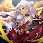  album_cover bass_guitar cover fingerless_gloves fujiwara_no_mokou gloves instrument inuinui long_hair red_eyes solo touhou white_hair 