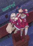  bad_id bad_pixiv_id blue_eyes breasts christmas cleavage dogs:_bullets_&amp;_carnage elbow_gloves fuyumine_naoto gloves large_breasts long_hair multiple_girls nill sami_(object_dump) santa_costume short_hair thighhighs wings 