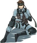  artist_request blue_eyes brown_hair cigarette gloves headband lowres male_focus metal_gear_(series) metal_gear_solid smoking solid_snake solo 