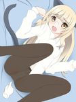  animal_ears blonde_hair cursor glasses kurappii long_hair lying panties panties_under_pantyhose pantyhose perrine_h_clostermann solo strike_witches tail underwear world_witches_series yellow_eyes 