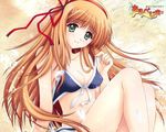  arpeggio artist_request bikini green_eyes hair_ribbon hairband jpeg_artifacts kitami_chisato long_hair orange_hair petals ribbon solo swimsuit wallpaper 