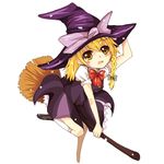  blonde_hair blush broom broom_riding hat kirisame_marisa long_hair maturiuta_sorato ribbon solo touhou witch witch_hat yellow_eyes younger 