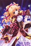  absurdres blonde_hair blue_eyes book copyright_request curly_hair highres kimizuka_aoi magic_circle solo thighhighs 