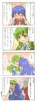  4koma bad_id bad_pixiv_id comic haradaiko_(arata_himeko) highres hinanawi_tenshi hug koakuma kochiya_sanae multiple_girls touhou translated 