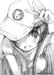  blush gofu greyscale hat kawashima_ami monochrome sketch smile solo strap_slip toradora! traditional_media 