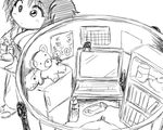  bit_(kksbit) bucket calendar_(object) computer greyscale handheld_game_console kisume monochrome playstation_portable sketch solo stuffed_animal stuffed_toy teddy_bear touhou 