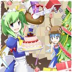  alternate_costume animal_costume apron bad_id bad_pixiv_id basket blue_eyes blue_hair cake character_doll christmas christmas_tree cirno daiyousei enmaided flower food gift green_hair hair_ribbon izayoi_sakuya maid maid_headdress multiple_girls pastry petals reindeer reindeer_costume ribbon side_ponytail touhou tsuyuki_(yukitgraph) 