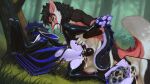  16:9 against_natural_surface against_surface against_tree alternate_version_at_source anthro bat black_hair black_penis blue_highlights blue_pawpads bodily_fluids claws close_up_panel clothed clothed/nude clothing cum cum_drip cum_in_slit cum_inside cum_on_own_penis cum_on_penis cum_on_self cum_splatter dripping duo ears_down facial_markings fin finger_claws fridaflame from_behind_position frottage_in_slit genital_fluids genitals green_eyes hair head_fin head_markings hi_res highlights_(coloring) knot knotted_penis knotting latex latex_clothing lidded_eyes looking_at_another looking_at_partner male male/male mammal markings narrowed_eyebrows nude orange_body orange_eyes outside_sex pawpads penetration penile penile_penetration penis penis_in_slit pivoted_ears plant regalfin sex slit_knotting slit_penetration slit_play spikes spikes_(anatomy) sweetwater_(sweetwater112) tail tail_fin toe_claws tree widescreen wing_spikes winged_arms wings x-ray_view 