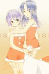  asakura_ryouko blue_eyes blue_hair christmas long_hair multiple_girls nagato_yuki sack santa_costume short_hair silver_hair suzumiya_haruhi_no_yuuutsu yoshioka_mitsuko 