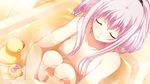 1girl bath eyes_closed game_cg miyamori_korone narumi_suzune purple_hair small_breasts tojita_sekai_no_tori_colony water 