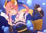  animal_ears asari_(23feline23) bare_shoulders bow breasts detached_sleeves fate/extra fate_(series) fox_ears fox_tail hair_bow hair_ribbon japanese_clothes large_breasts ofuda pink_hair ribbon solo tail tamamo_(fate)_(all) tamamo_no_mae_(fate) twintails yellow_eyes 