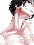  black_hair collarbone glasses grey_eyes leaning lips mosaique neck original short_hair solo topless 