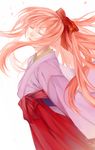  agisuke bad_id bad_pixiv_id bow closed_eyes hair_bow japanese_clothes kimono long_hair original pink_hair ponytail sidelocks solo 