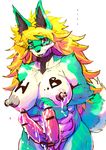  anthro big_breasts blonde_hair blush breasts canine censored cum erection eyewear fox fur glasses green_fur hair hebiko herm intersex lactating long_hair looking_at_viewer mammal multi_breast multi_cock multi_nipple nipples open_mouth penis pussy sasamix solo text 