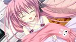  :d animal_print bunny_print closed_eyes fang game_cg hair_ornament hair_ribbon korie_riko long_hair magical_charming! open_mouth orietta_chrono_istarica_ginasteele pink_hair ribbon scarf skirt smile 