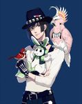  animal animal_on_shoulder bad_id bad_pixiv_id beni_(dramatical_murder) bird bird_on_shoulder black_hair bunny cigar cockatoo dramatical_murder fingerless_gloves gloves hat highres macaroni_(piyo4508) male_focus sei_(dramatical_murder) sparrow studded_bracelet tori_(dramatical_murder) 