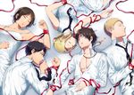  3boys annie_leonhardt arm_ribbon armpits bangs bare_shoulders bertolt_hoover black_hair black_neckwear blonde_hair breasts brown_hair burnt_clothes chest clenched_hand closed_eyes closed_mouth collarbone collared_shirt dress dress_shirt eren_yeager folded_ponytail freckles hand_on_own_stomach ice icing key kurobara last_friends long_sleeves lying multiple_boys multiple_girls necktie on_back on_side open_hand parody parted_bangs profile red_ribbon reiner_braun ribbon shingeki_no_kyojin shirt short_hair sleeping sleeveless small_breasts strap_slip tears torn_clothes torn_necktie upside-down white_dress wrist_ribbon ymir_(shingeki_no_kyojin) 