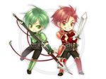  abel_(fire_emblem) armor cain_(fire_emblem) chibi fire_emblem green_eyes green_hair male potassium77 red_eyes red_hair spear sword weapon 