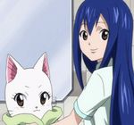  1girl :3 animated animated_gif blue_hair blush brown_eyes cat charle_(fairy_tail) cleaning_up exceed eyes_closed fairy_tail lowres smile towel wendy_marvell white_fur white_hair 