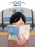  beach book book_focus covering_face glasses holding holding_book japan_railways mosaique original reading sign signature sweater tactile_paving train_station train_station_platform translation_request 
