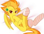  bed brown_eyes corrupteddiscipline equine female feral flower friendship_is_magic hair horse looking_at_viewer lying mammal my_little_pony on_back orange_hair pegasus pony socks solo spitfire_(mlp) two_tone_hair undressing wings wonderbolts_(mlp) 
