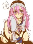  1girl angry blush hat kneeling long_hair mijinko_(83nabe) naruto pink_hair purple_eyes tayuya tears 