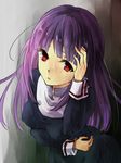  asagami_fujino asari_(23feline23) dress kara_no_kyoukai long_hair purple_hair rain red_eyes school_uniform solo 