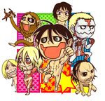  ape_titan armored_titan black_hair blonde_hair blue_eyes brown_hair chibi dancing_titan female_titan green_eyes grin_titan horse kawaii_titan muscle no_pupils rogue_titan shingeki_no_kyojin smile titan_(shingeki_no_kyojin) 